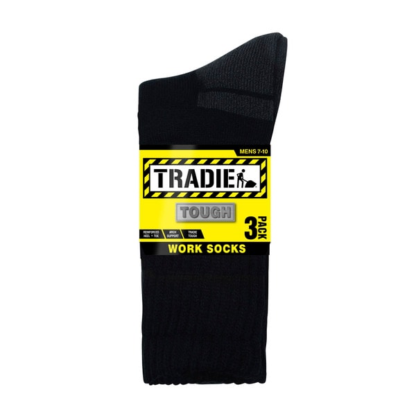 Tradie Mens Work Socks 7-10 Black | 3 pack