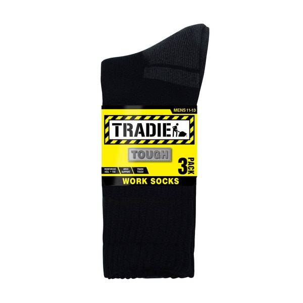 Tradie Mens Work Socks 11-13 Black | 3 pack