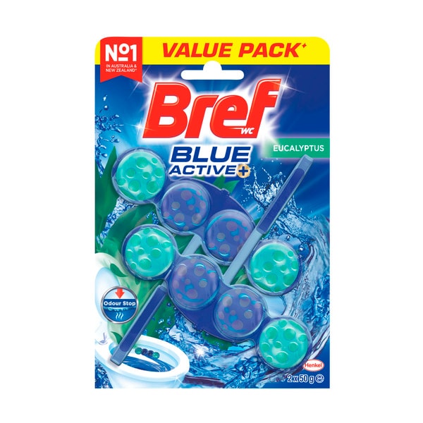 Bref Blue Active Rim block Toilet Cleaner Eucalyptus Twin Pack 2x50g | 100g
