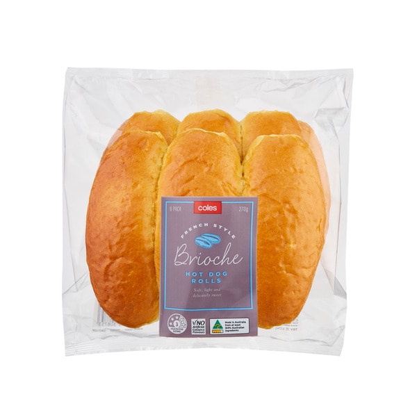 Coles Brioche Hot Dog Roll 6 Pack | 270g