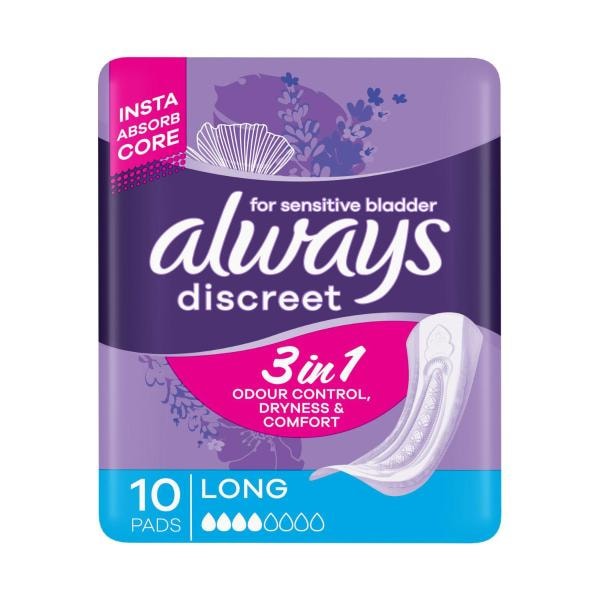 Always Discreet Long Incontinence Pads | 10 pack