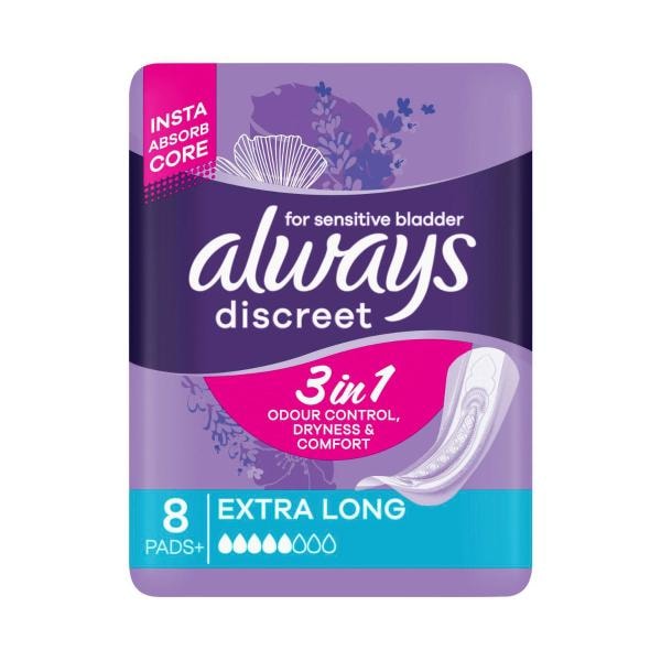 Always Discreet Long Plus Incontinence Pads | 8 pack