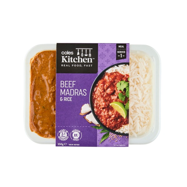 Coles Kitchen Beef Madras And Rice | 350g
