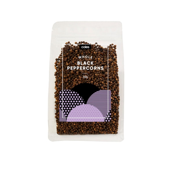 Coles Whole Black Peppercorn Refill Bag | 200g