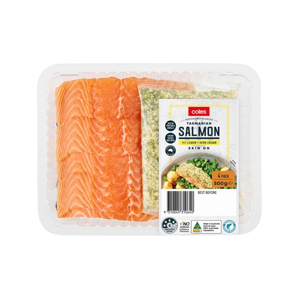 Coles Tasmanian Salmon Portions With Lemon & Herb Crumb | 500g