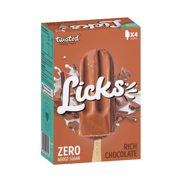 Twisted Licks Rich Chocolate Zero Added Sugar Sticks 4 Pack | 320mL