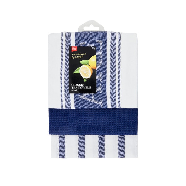 Cook & Dine Classic Navy Woven Tea Towels | 3 pack