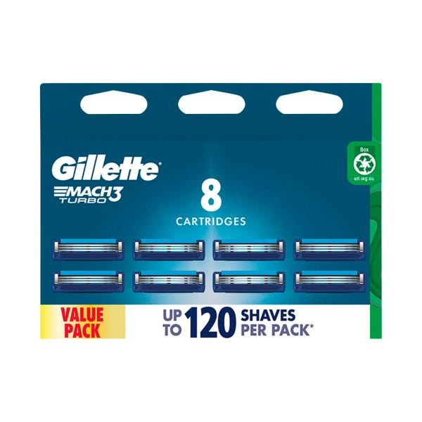 Gillette Mach3 Turbo 3D Razor Cartridge | 8 pack
