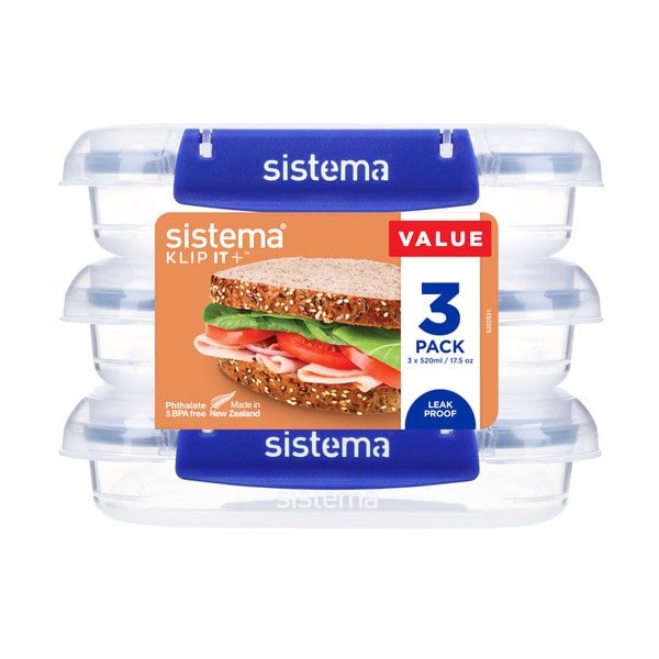 Sistema Plus Square Containers 520ml | 3 pack