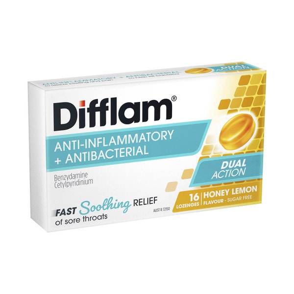 Difflam Honey & Lemon Flavour Regular Lozenges  | 16 pack