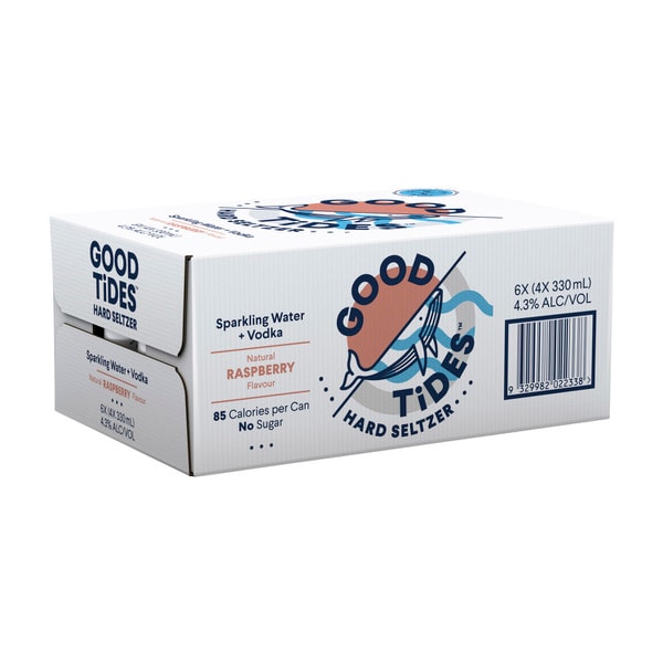 Good Tides Hard Seltzer Raspberry Vodka 330mL | 24 Pack