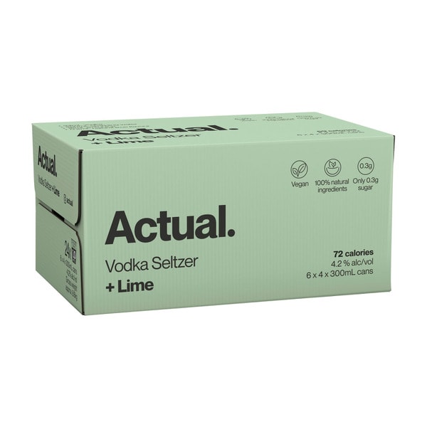 Actual Vodka Seltzer & Lime Cans 300mL | 24 Pack