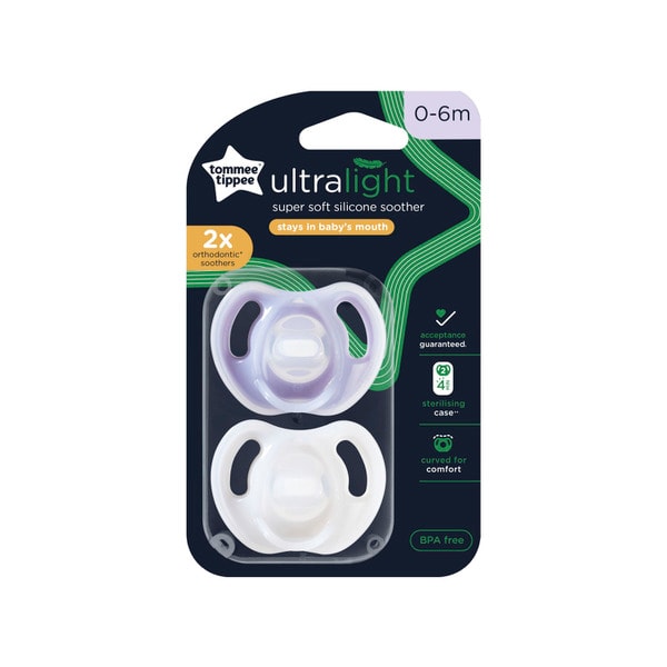 Tommee Tippee Ultra-Light Silicone Dummy 2 Pack 0-6m | 2 pack