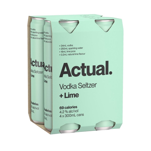 Actual Vodka Seltzer & Lime Cans 300mL | 4 Pack