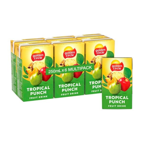 Golden Circle Tropical Punch Fruit Drink Lunch Box Multipack Poppers 6x250mL | 6 pack