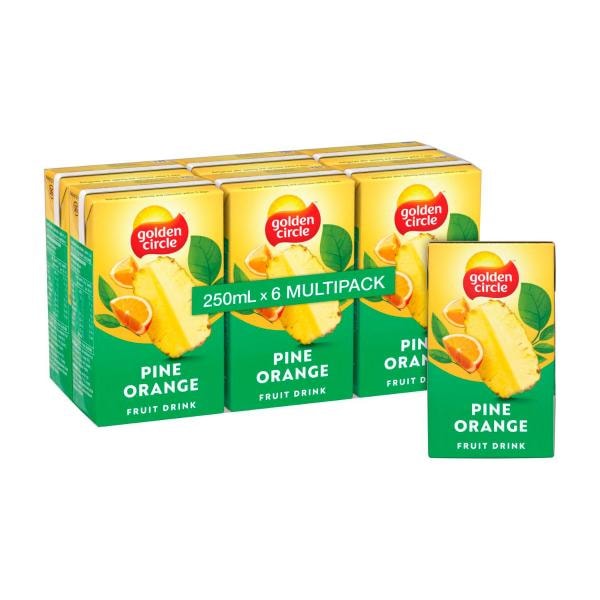 Golden Circle Pine Orange Fruit Drink Lunch Box Multipack Poppers 6x250mL | 6 pack