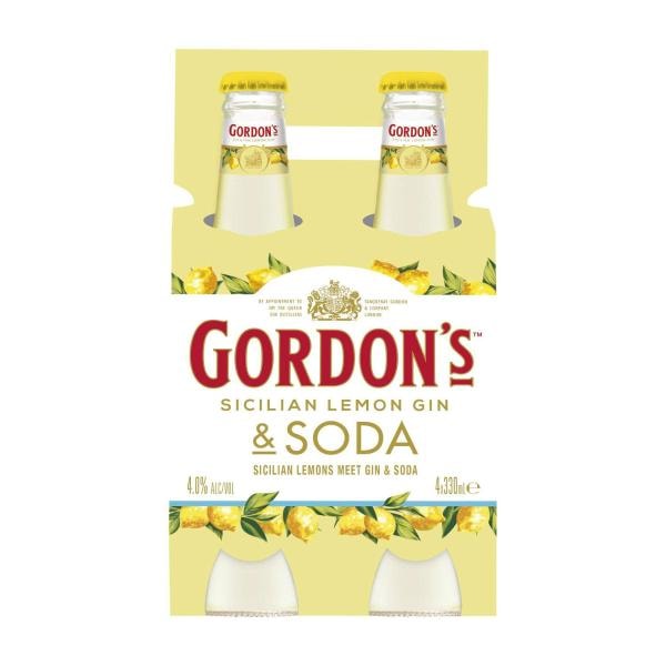 Gordons Sicilian Lemon Bottle 330mL | 4 Pack