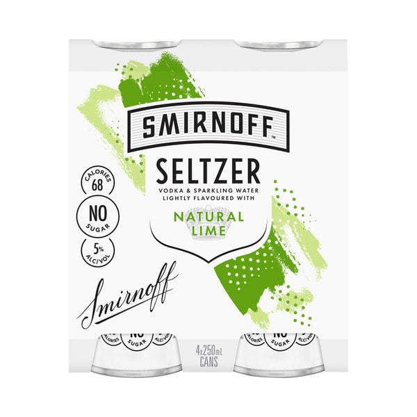 Smirnoff Seltzer Lime Can 250mL | 4 Pack
