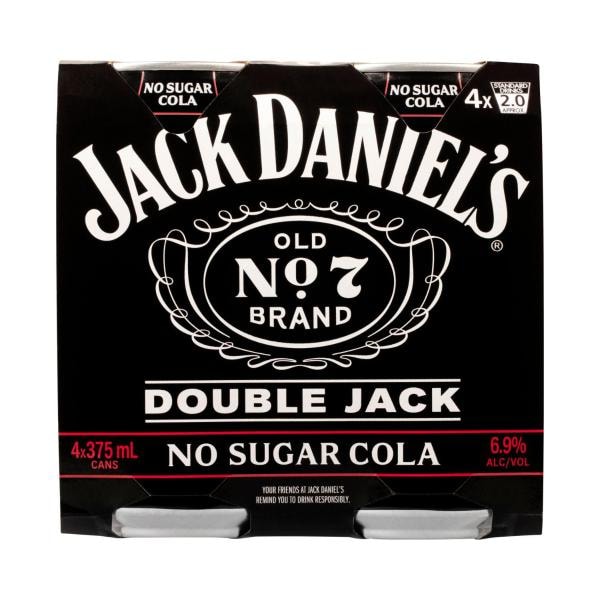 Jack Daniels Double Jack & No Sugar Cans 375mL | 4 Pack