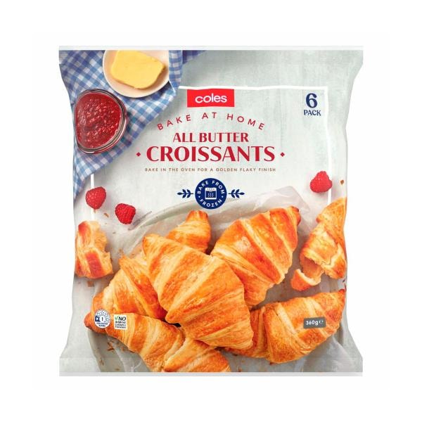 Coles Frozen Bake At Home Butter Croissants 6 Pack | 360g