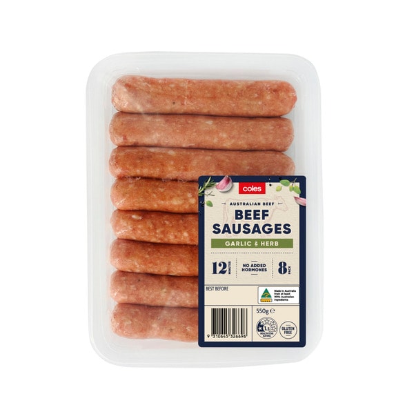 Coles Beef Garlic & Herb Sausages | 550g