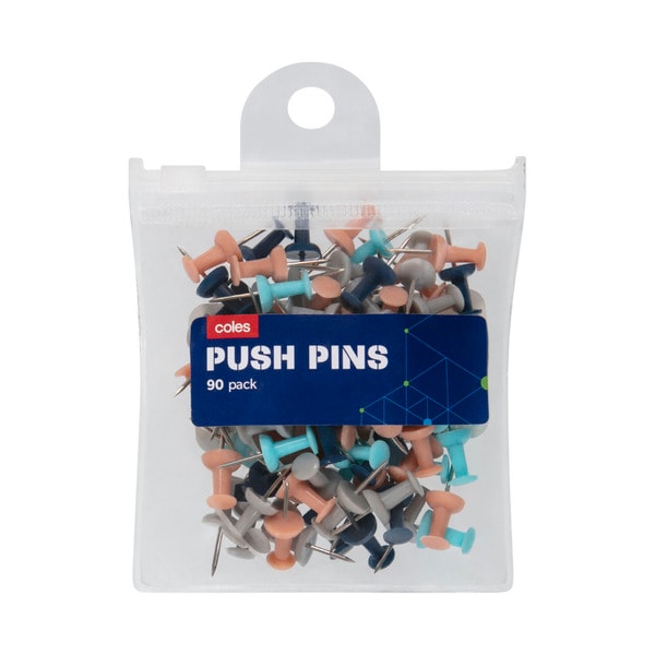 Coles Plastic Push Pins In Pouch | 90 pack