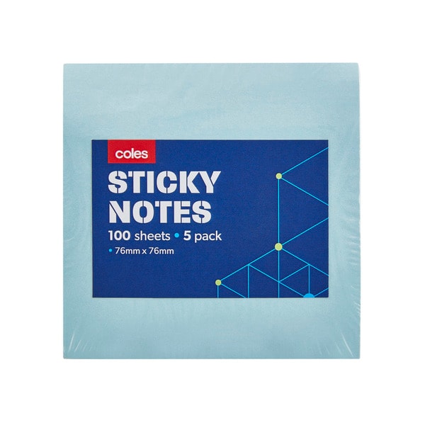 Coles Sticky Notes Assorted Colours | 5 pack