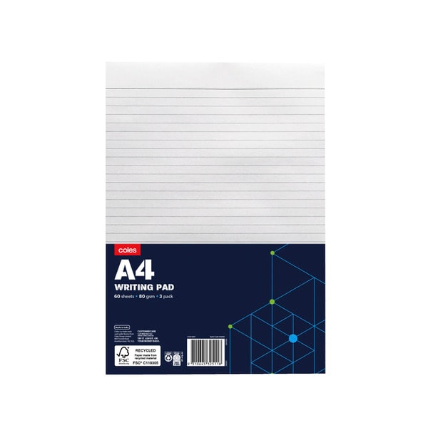 Coles A4 Writing Pad | 3 pack