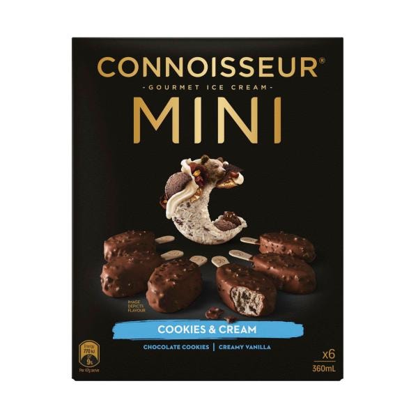 Connoisseur Cookies & Cream Mini Ice Cream 6 Pack | 360mL