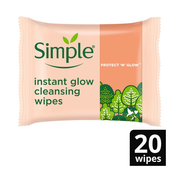 Simple Instant Glow Biodegradble Facial Wipes | 20 pack