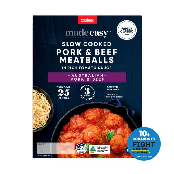 Coles Made Easy Slow Cooked Pork & Beef Meatballs In Tomato Sauce | 800g