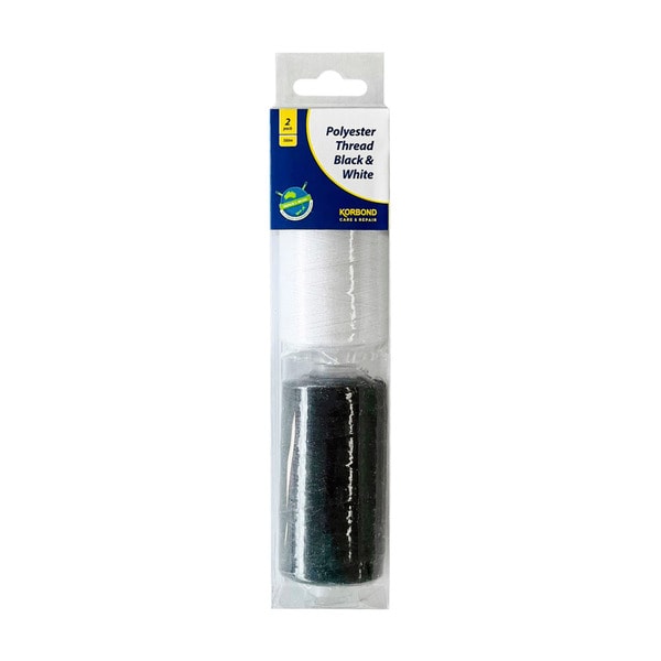Korbond Polyester Thread Black & White | 2 pack