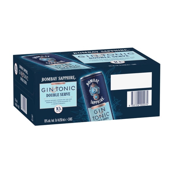 Bombay Sapphire Gin & Tonic Double Serve 10% Can 250mL | 24 Pack