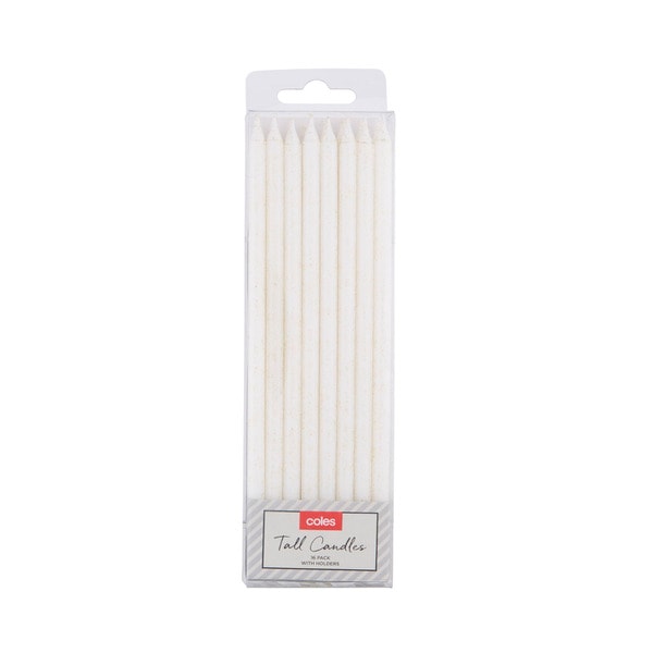 Coles Tall Glitter Candles White Or Pastel | 16 pack