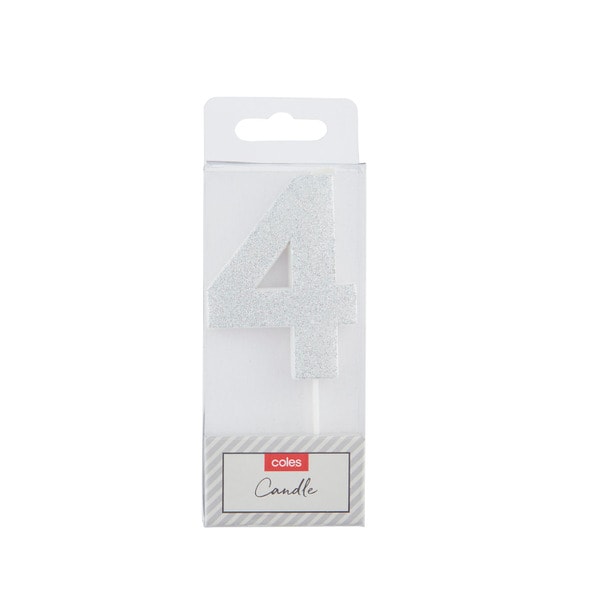 Coles Glitter Number Candle No 4 | 1 each
