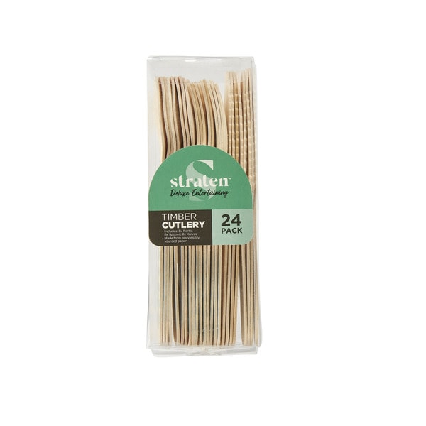 Straten Patterned Timber Cutlery | 24 pack