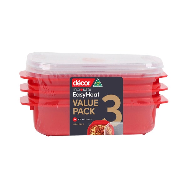 Decor Microsafe Easy Heat Containers 900mL | 3 pack