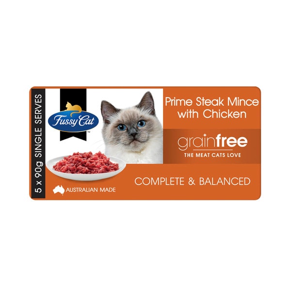 Fussy Cat Grain Free Adult Chilled Fresh Cat Food Prime Steak Mince with Chicken | 450g
