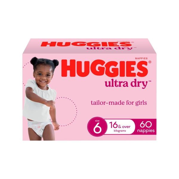 Huggies Ultra Dry Nappies Girls Size 6 (16+kg) | 60 pack
