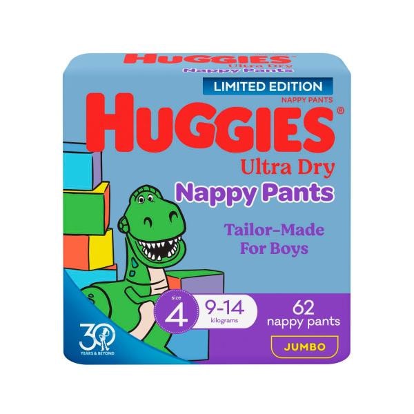 Huggies Ultra Dry Nappy Pants Boy Size 4 (9-14kg) | 62 pack