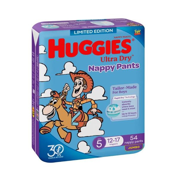 Huggies Ultra Dry Nappy Pants Boys Size 5 (12-17kg) | 54 pack