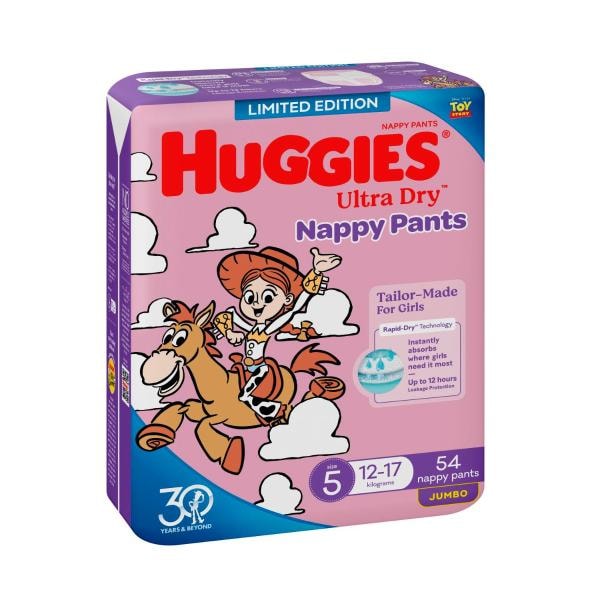 Huggies Ultra Dry Nappy Pants Girls Size 5 (12-17kg) | 54 pack