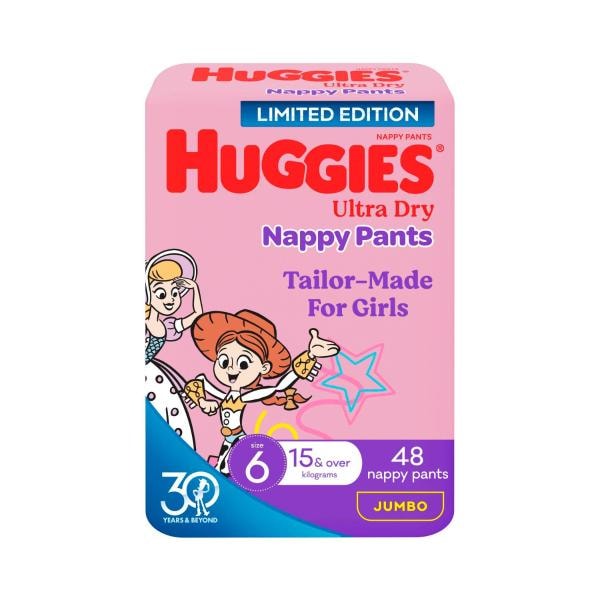 Huggies Ultra Dry Nappy Pants Girls Size 6 (15kg+) | 48 pack