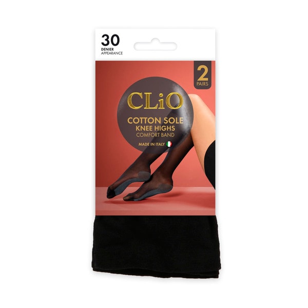 Clio Cotton Sole Kh 30D Black One Size 2 pack | 1 each