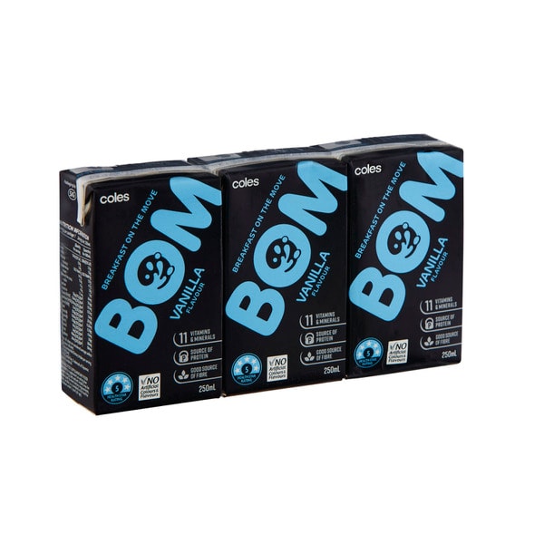 Coles Bom Liquid Breakfast Vanilla Flavoured 3x250mL | 750mL