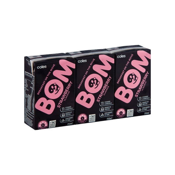Coles Bom Liquid Breakfast Strawberry Flavoured 3x250mL | 750mL