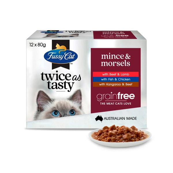 Fussy Cat Grain Free Twice as Tasty Adult Wet Cat Food Mince & Morsels 12x80gm | 12 pack