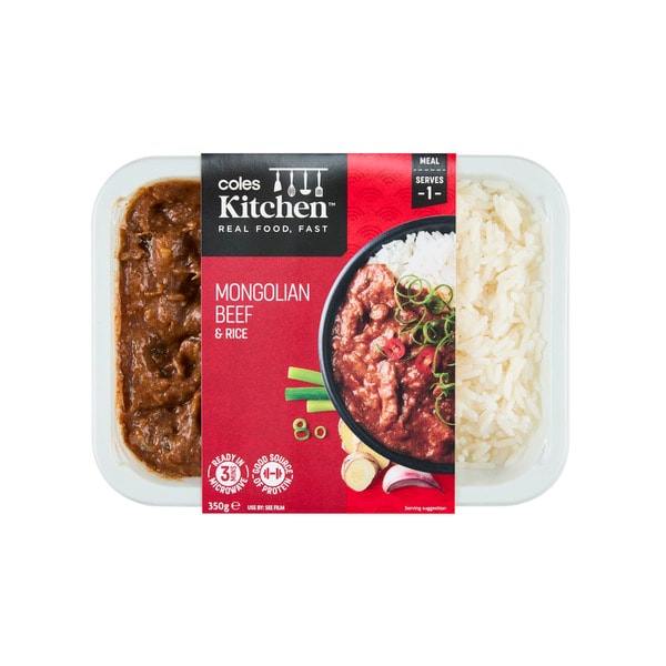 Coles Kitchen Mongolian Beef And Jasmine Rice | 350g