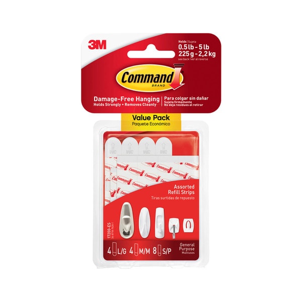 Command Ssorted Refill Strips White | 16 pack