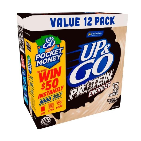 Sanitarium Up&Go Protein Energize Liquid Breakfast Vanilla 12X250mL | 3L